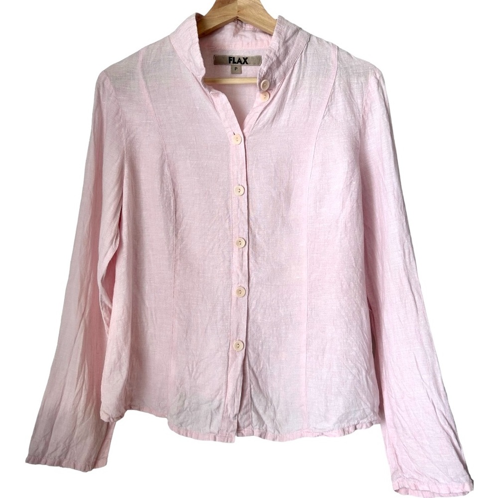 FLAX 100% Linen Button Down Pink Top Petite